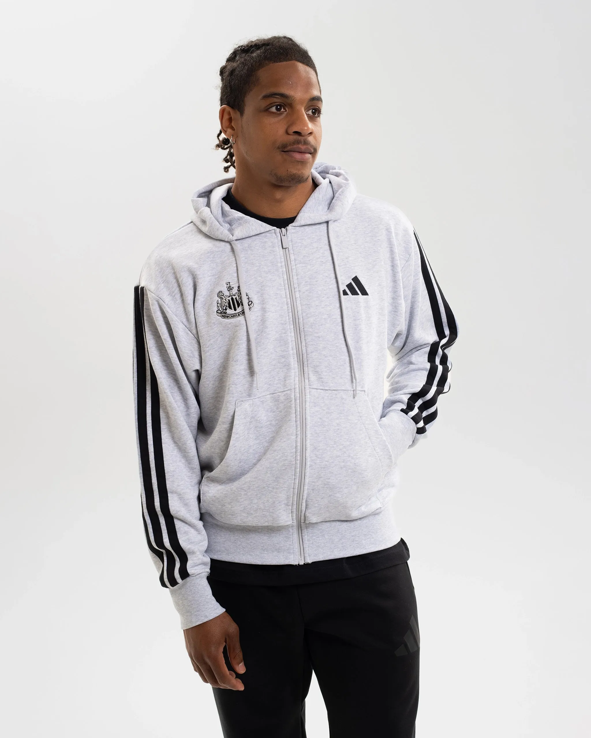 Simple Fashion Newcastle United adidas Men's 3-Stripe Light Grey Full Zip Hoodie