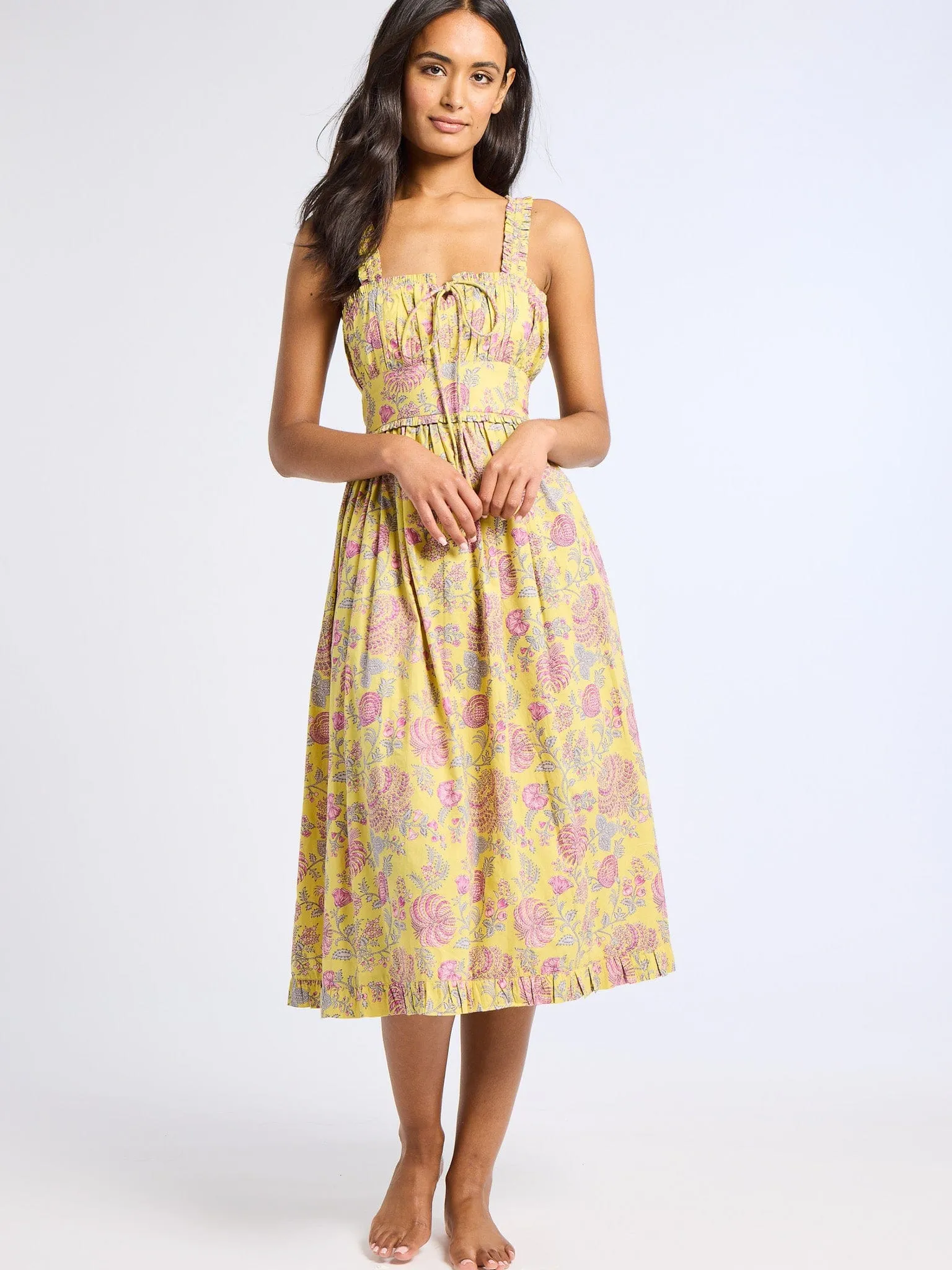 Calla Dress in Citron Floral Comfy Look Smart Fit Wear