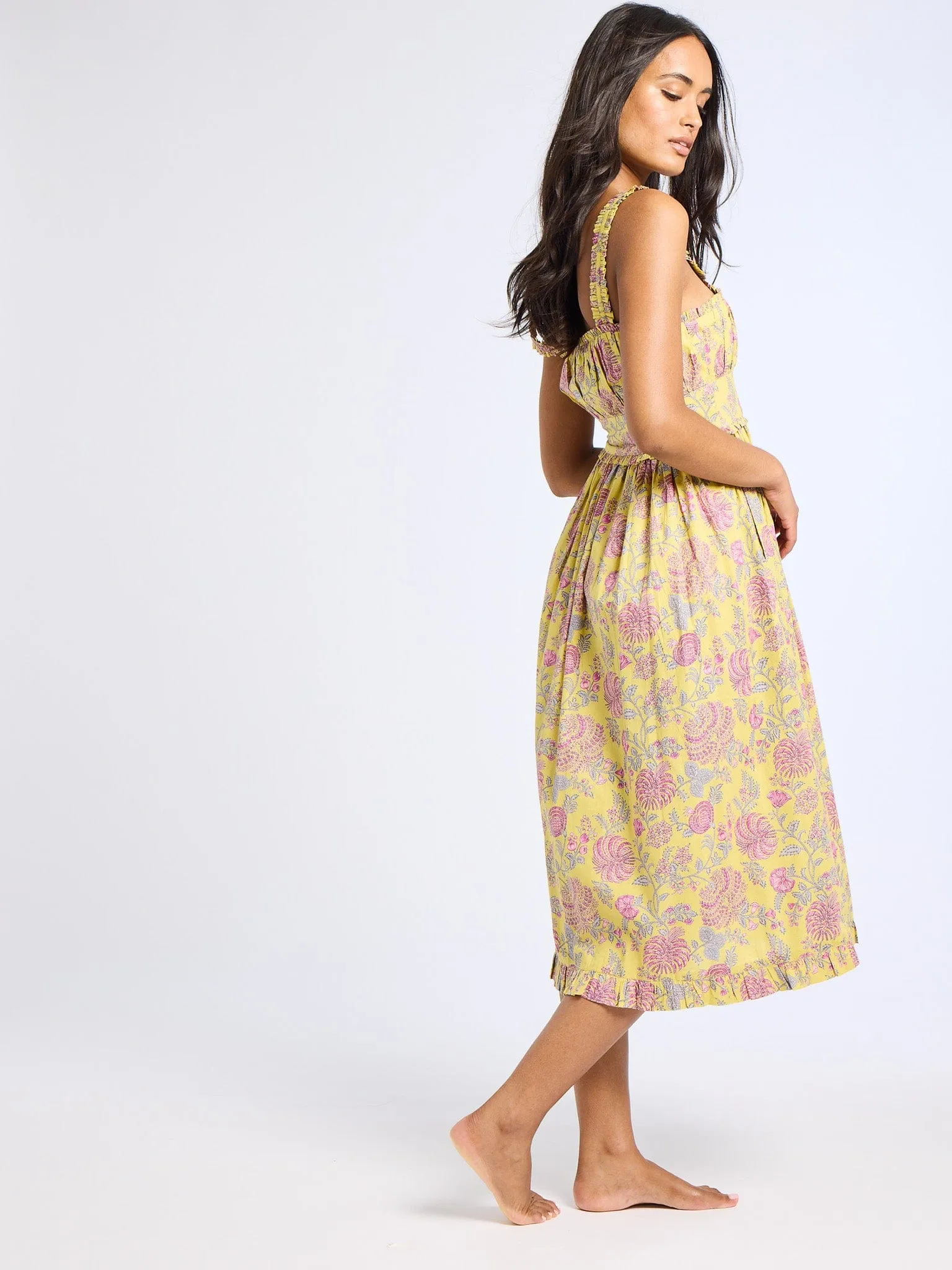 Flattering and Effortless Calla Dress in Citron Floral