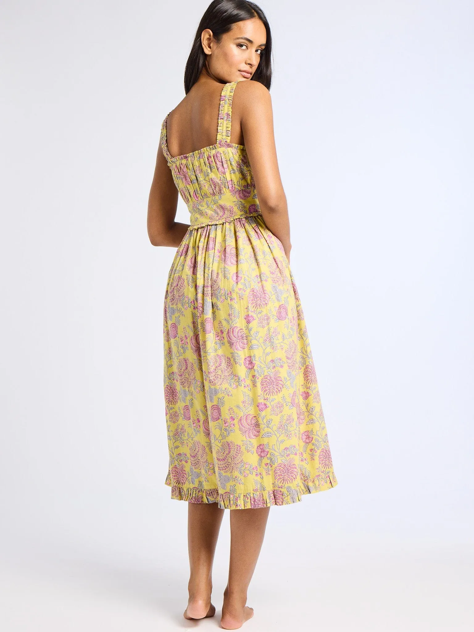 Calla Dress in Citron Floral Light Layers