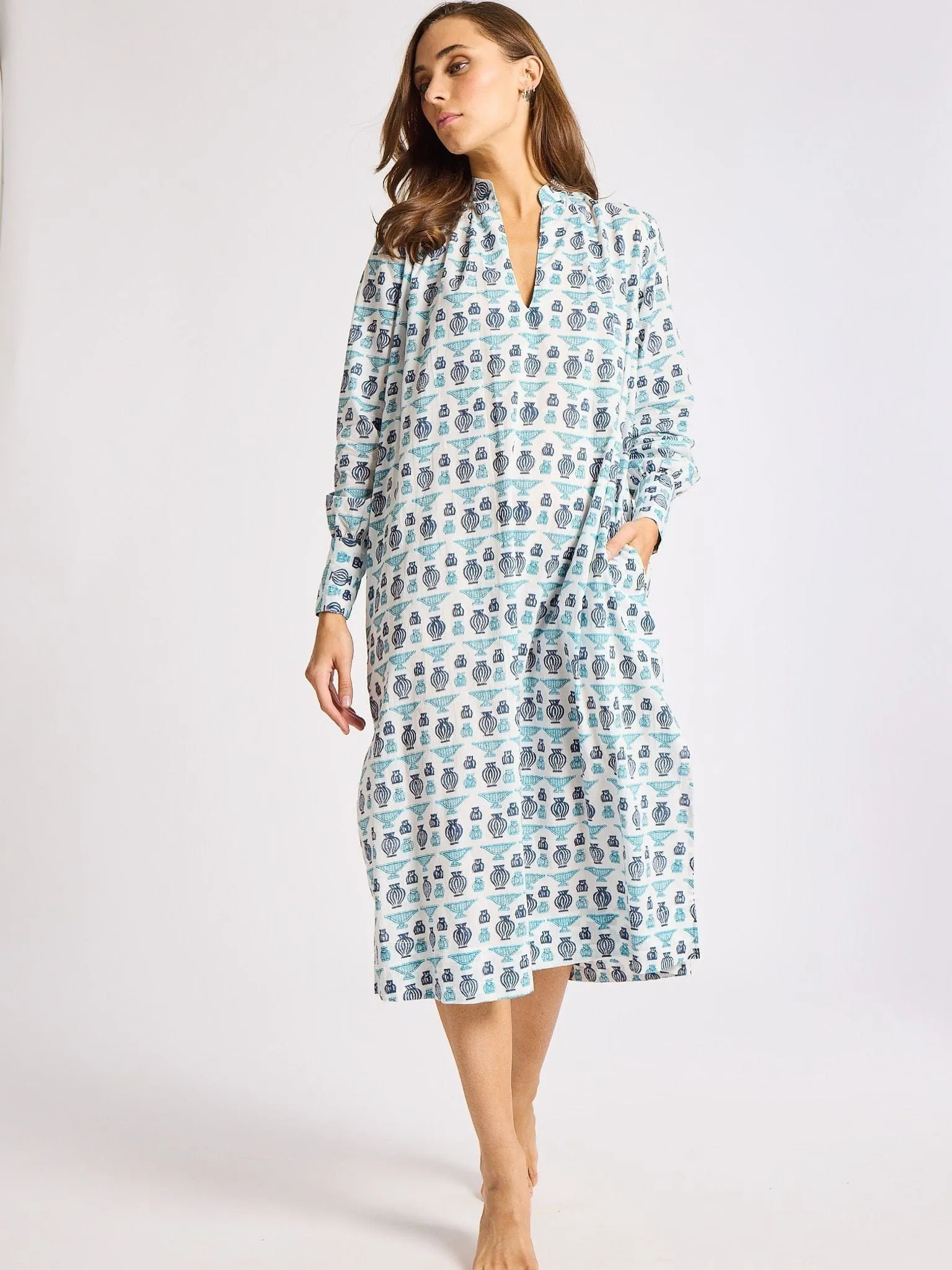 Esther Dress in Athens Print Drawstring-Waist