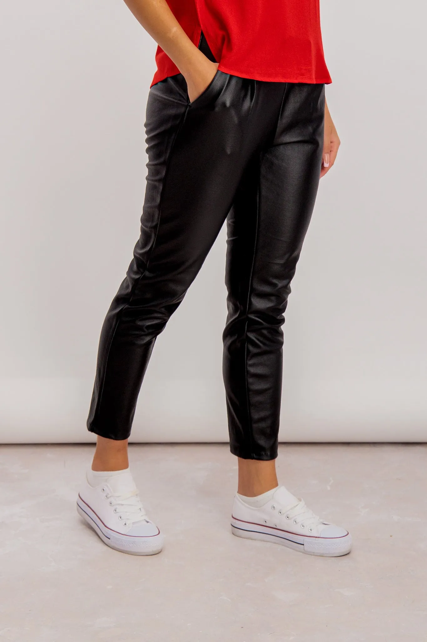 Eva Black Normal Waist Coated Trousers Modern Utility