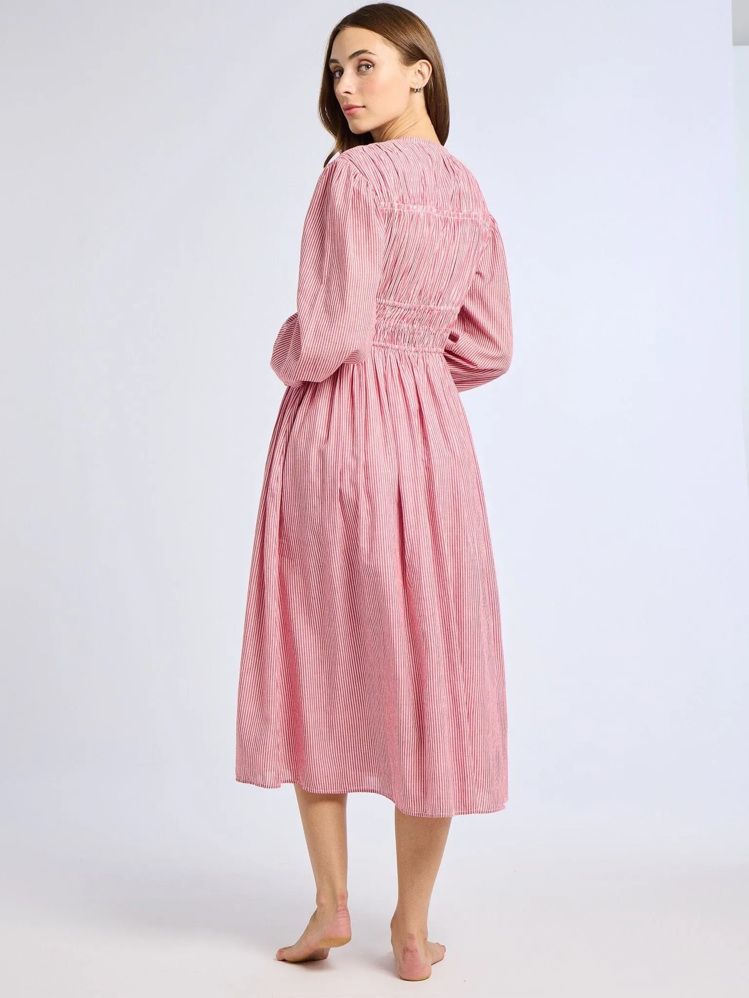 Nora Dress in Tango Stripe Embroidered-Detail