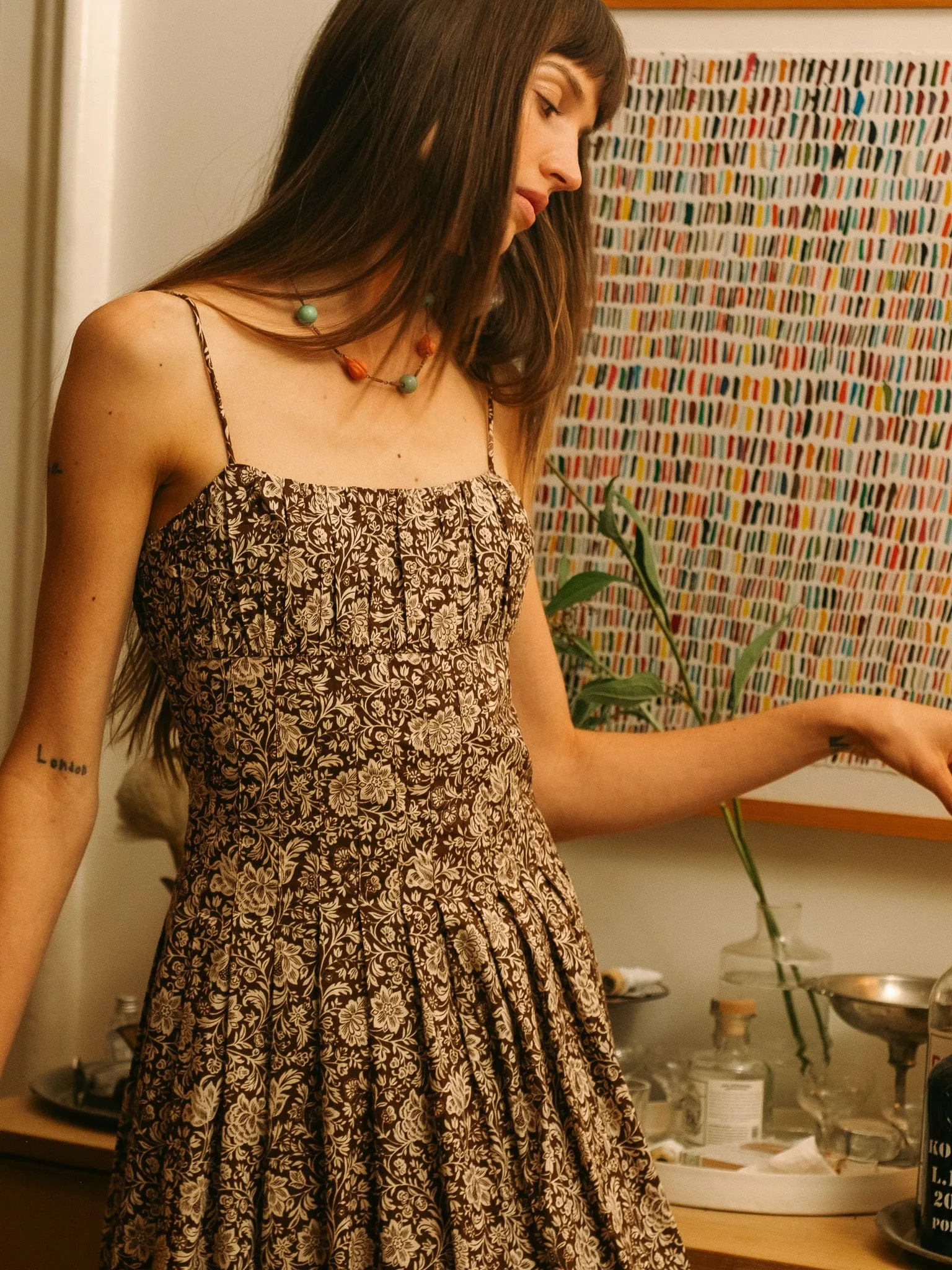 Tully Dress in Cocoa Floral Light and Breezy windproof
