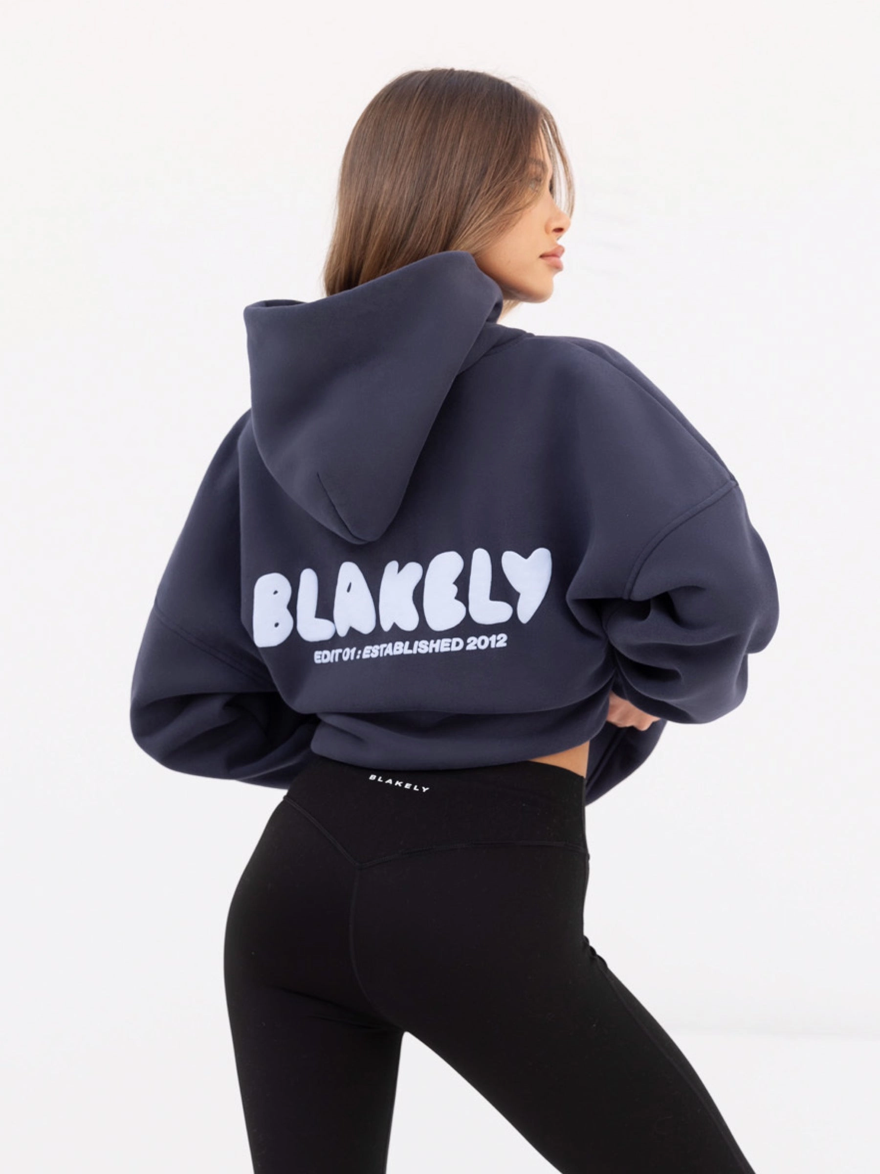 Cloud  Print Oversized Hoodie - True Navy Heavyweight Fabric