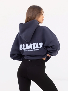 Cloud  Print Oversized Hoodie - True Navy Heavyweight Fabric