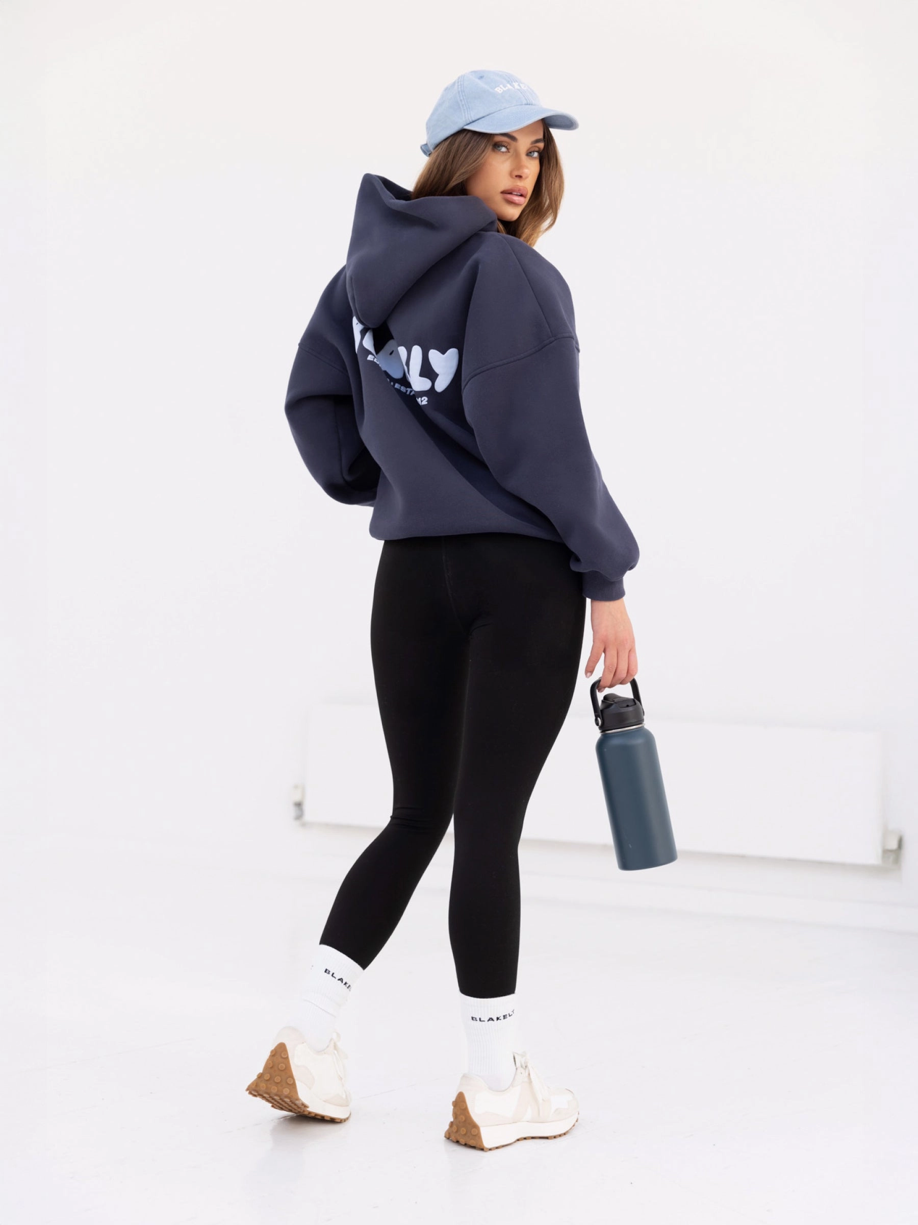 Cloud  Print Oversized Hoodie - True Navy coffee shop hangout Bright Color