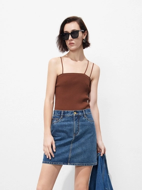 Multi Panel Construction Spaghetti Strap Ribbed Knit Tank Top