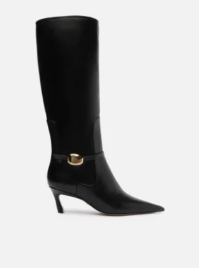 Smooth Texture Long Haul Farrah Low Stiletto Leather Boot