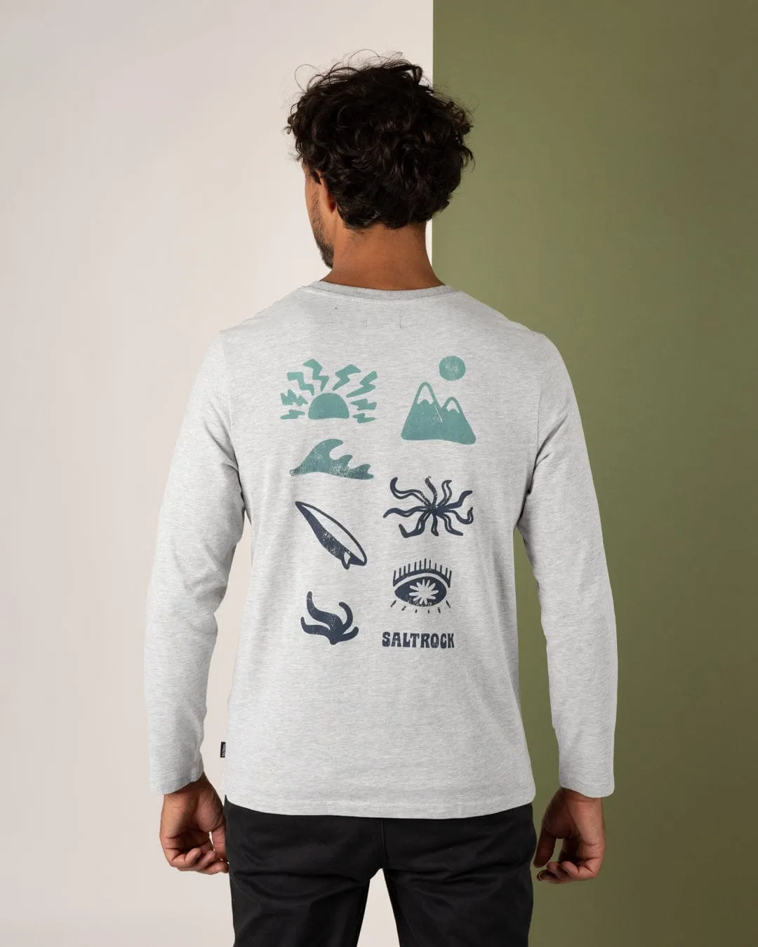 Short sleeved breeziness Block Icons Gradient - Mens Long Sleeve T-Shirt - Grey