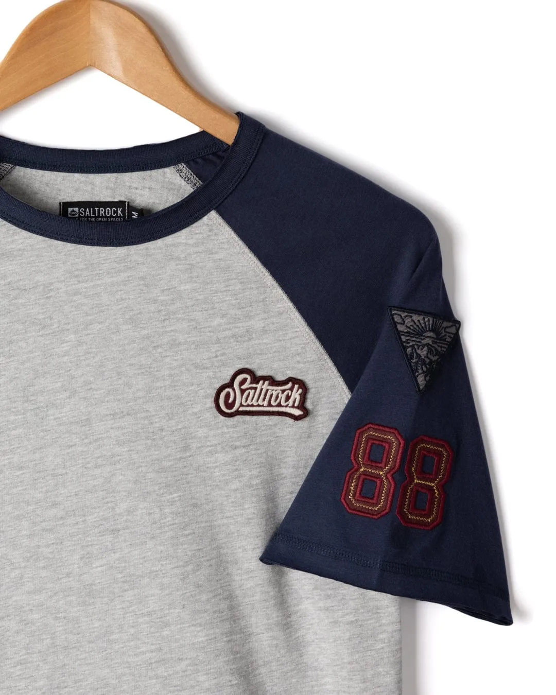 Patch Raglan - Mens Short Sleeve Raglan T-Shirt - Blue/Grey Cozy Touch