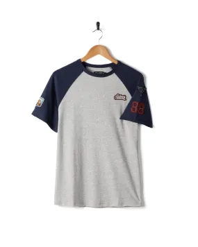 Sporty Comfort Patch Raglan - Mens Short Sleeve Raglan T-Shirt - Blue/Grey