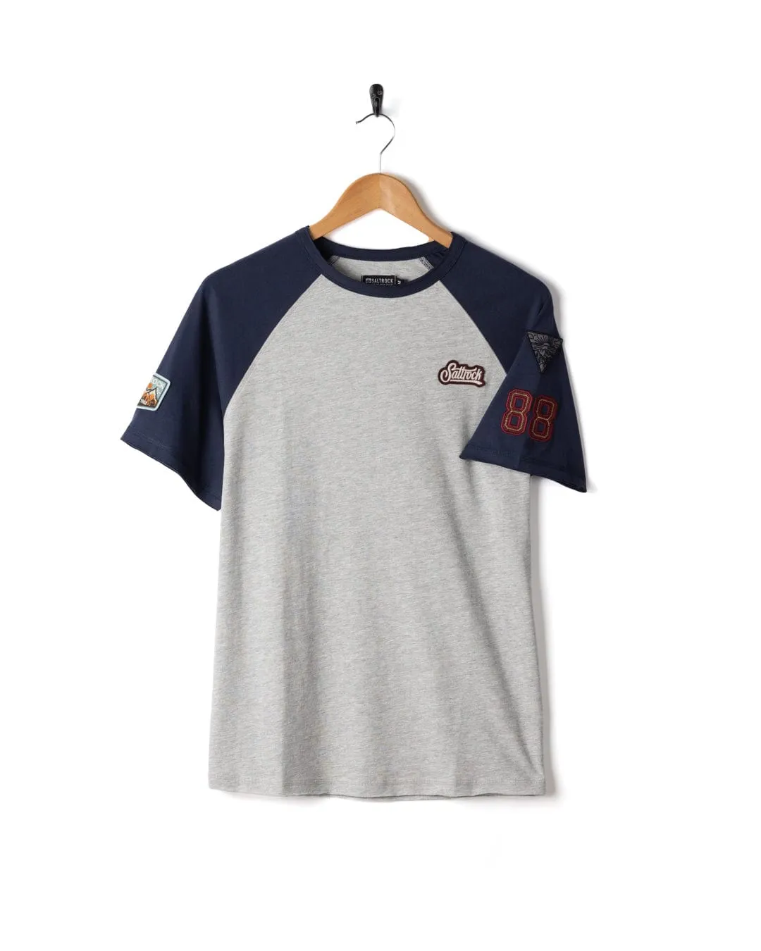 Breathable Performance Fit Patch Raglan - Mens Short Sleeve Raglan T-Shirt - Blue/Grey