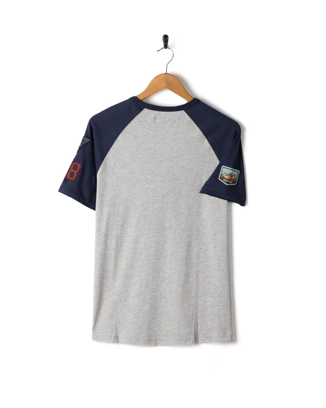 Patch Raglan - Mens Short Sleeve Raglan T-Shirt - Blue/Grey Bold Comfort