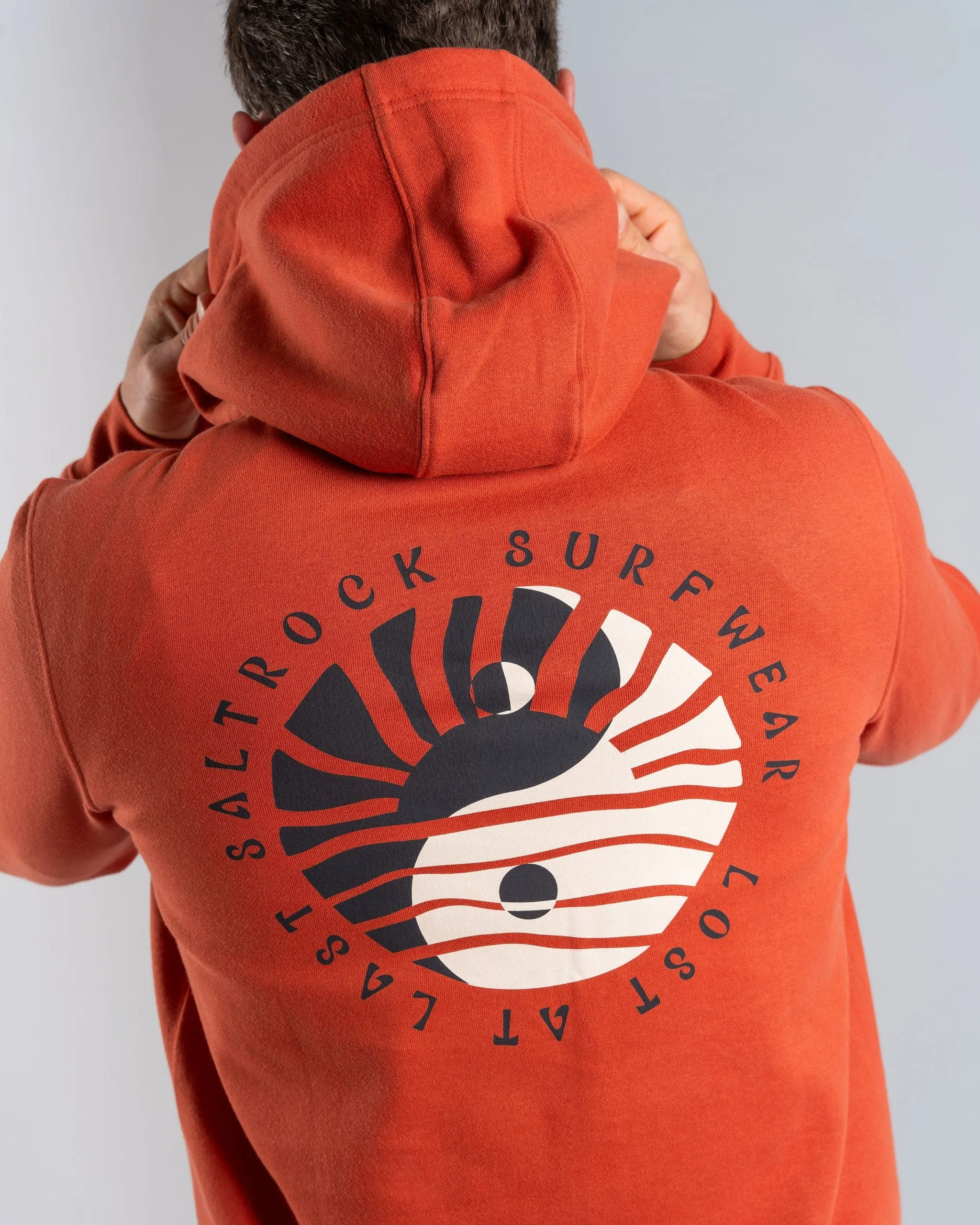 Eco Dye Process Resilient Stretch Fabric Yin Yang Sun - Mens Pop Hood - Orange