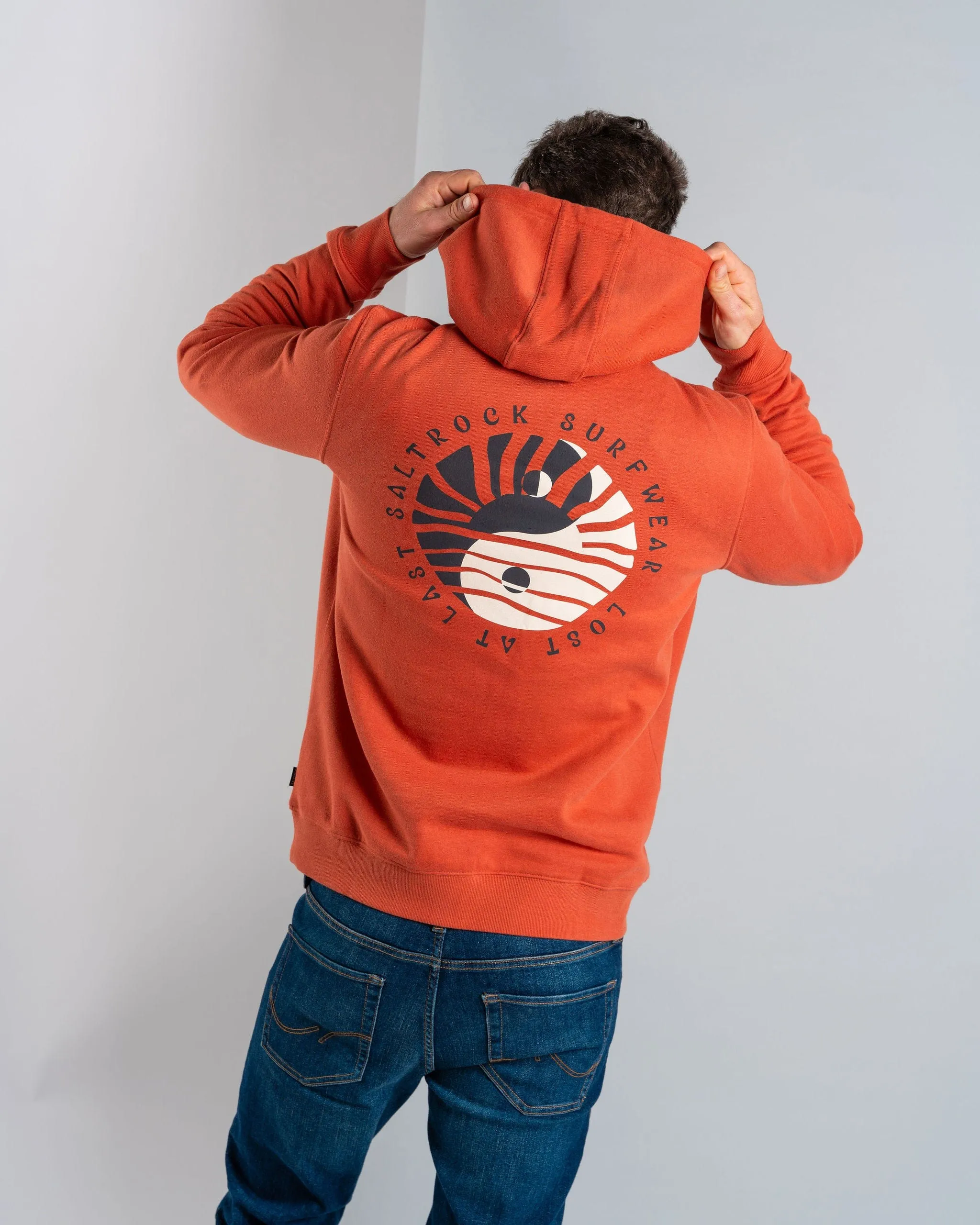 Slim Design Fit Chilly Day Comfort Yin Yang Sun - Mens Pop Hood - Orange