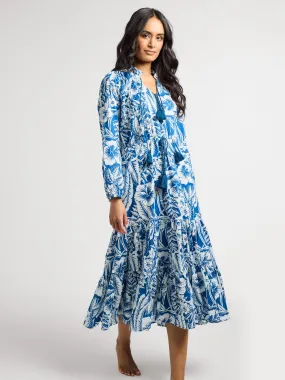 Astrid Dress in Blue Hibiscus Chill Piece Matte Fabric