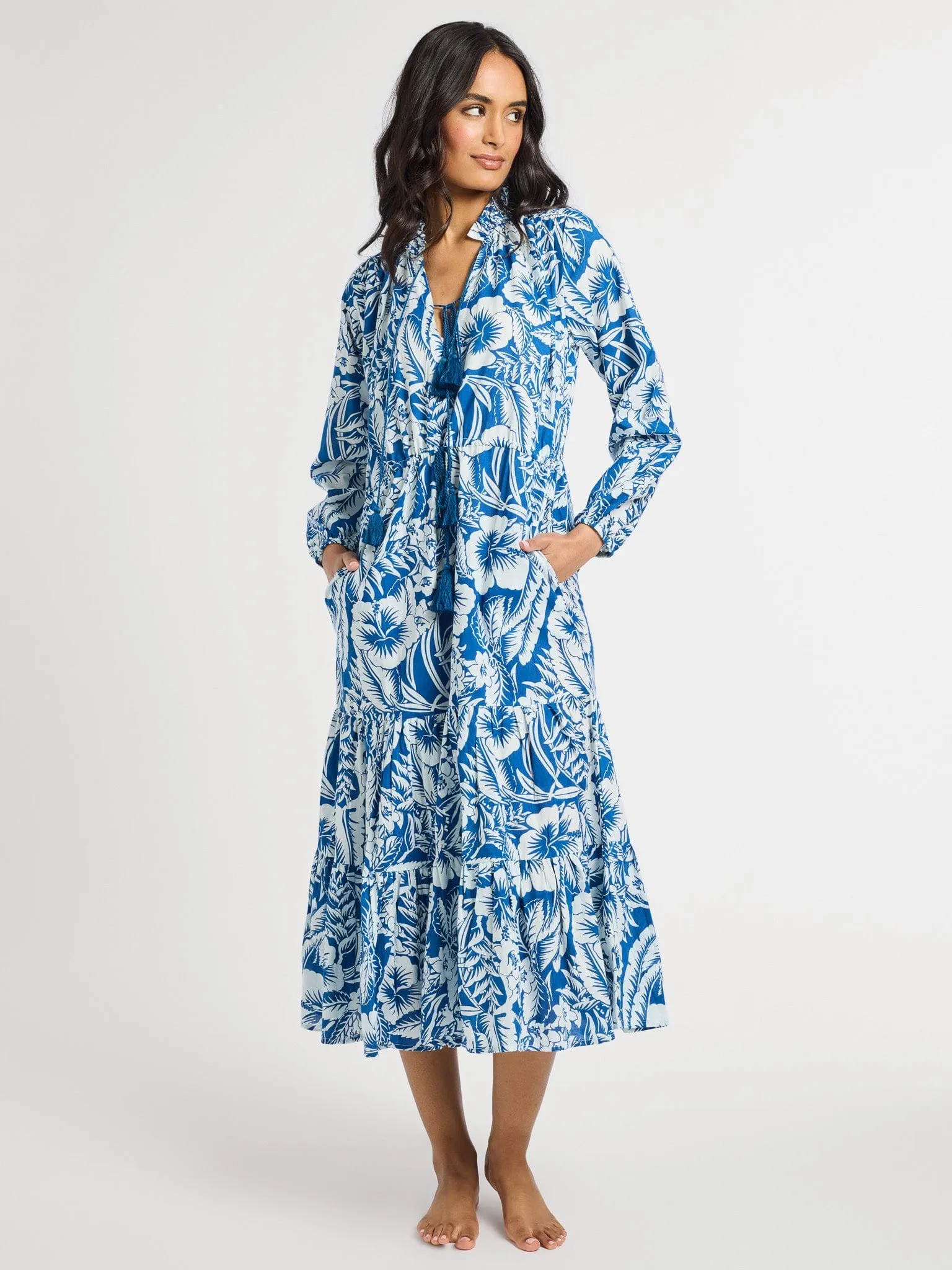 Astrid Dress in Blue Hibiscus and Effortless fit dress.