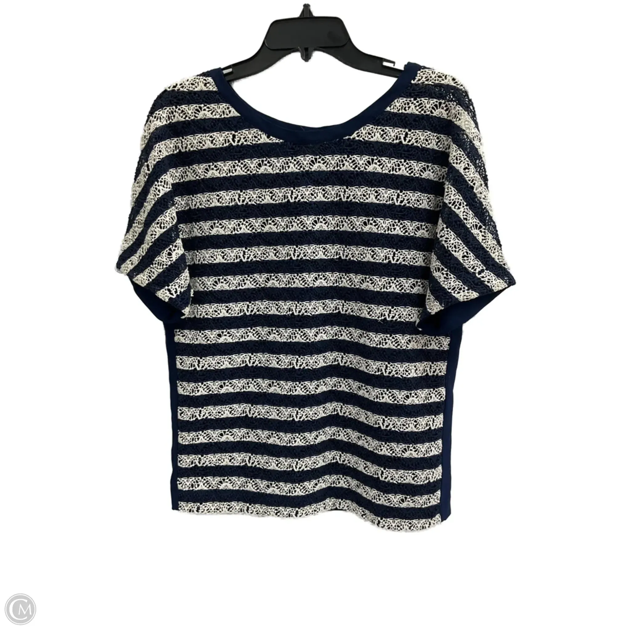 Soft Knit Street Casual Top Short Sleeve Luxury Designer By Louis Vuitton In Blue & Cream, Size: L