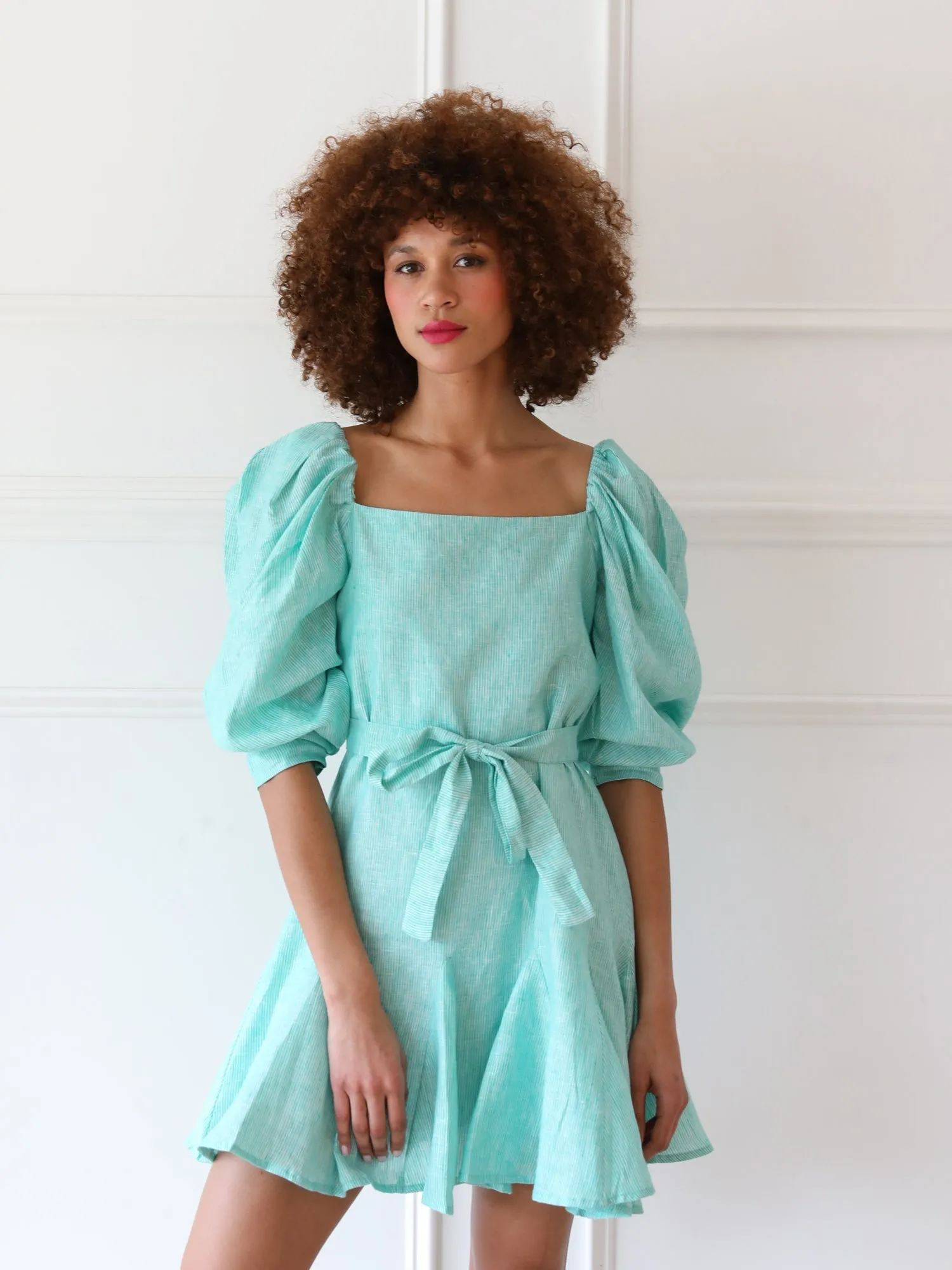 Anais Dress in Green Stripe Smart Fabric Subtle Look