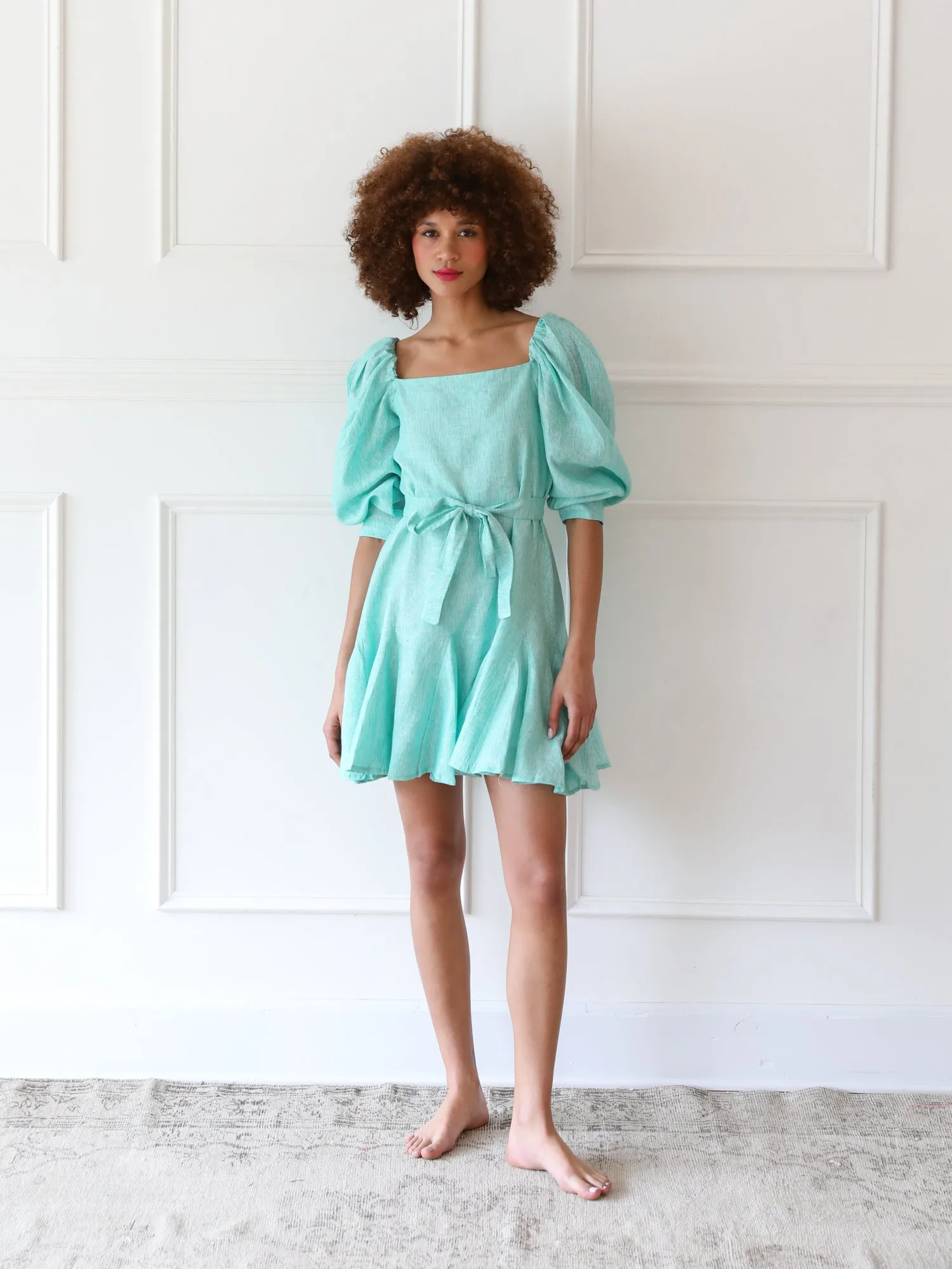 Anais Dress in Green Stripe Relax Tones Perfectly Tailored