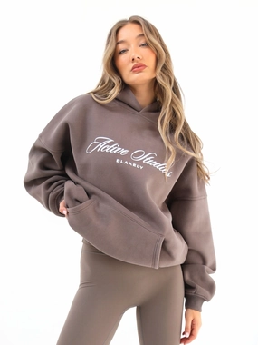 Sporty Design Off Duty Oversized Hoodie - Ash Brown
