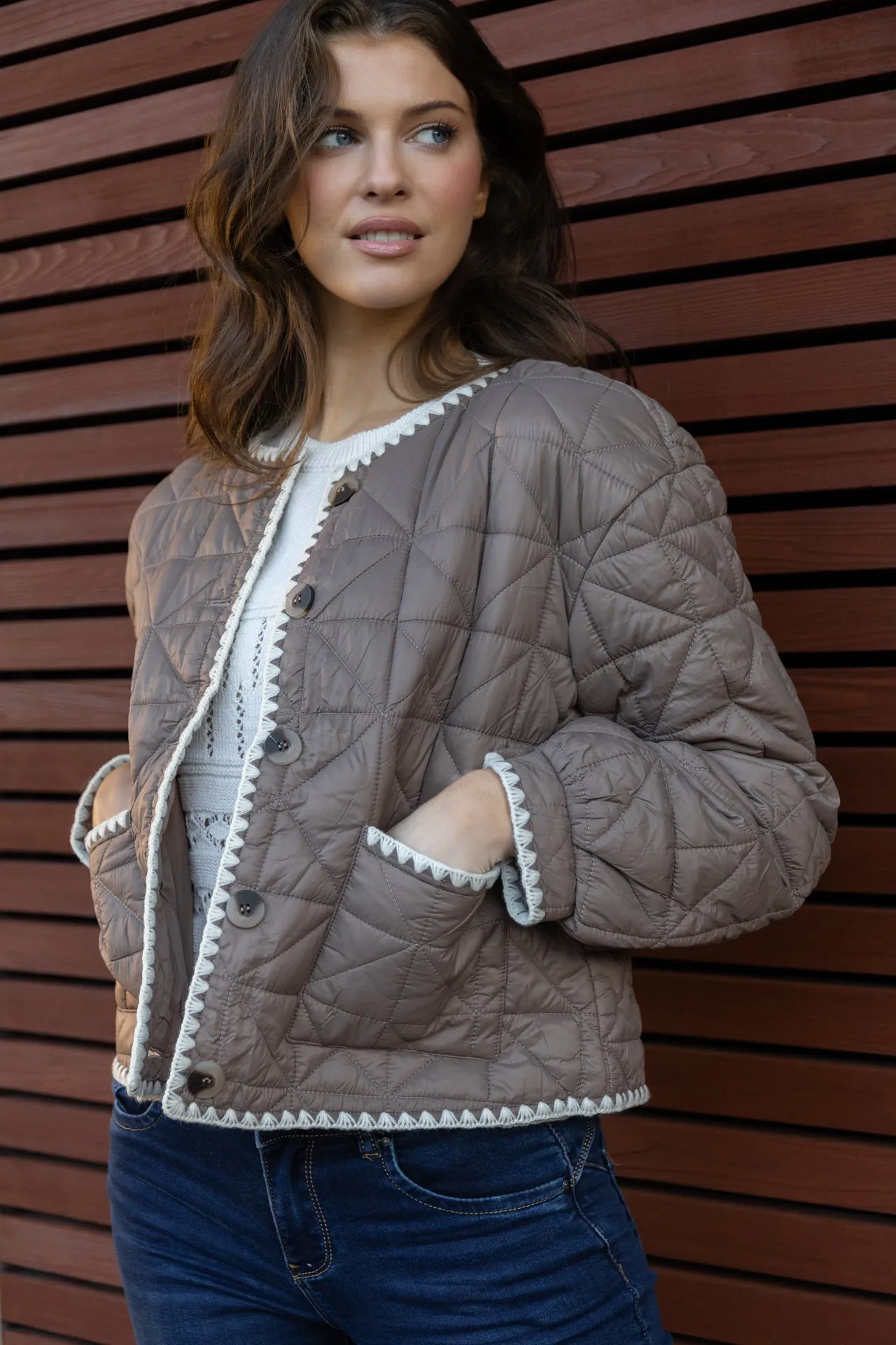 DualLayer Weave Silla Brown Quilted Jacket