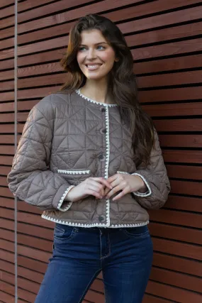 ElasticWaistband Classic Urban Wear Silla Brown Quilted Jacket