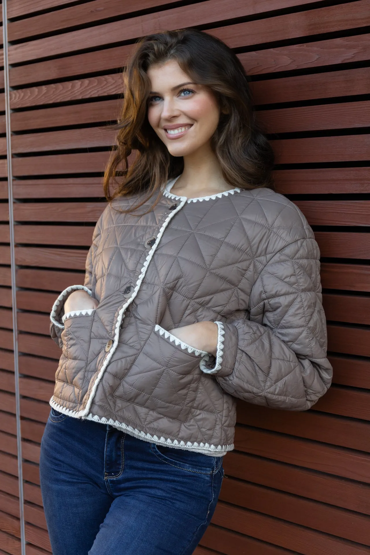 Durable Double Stitching Silla Brown Quilted Jacket