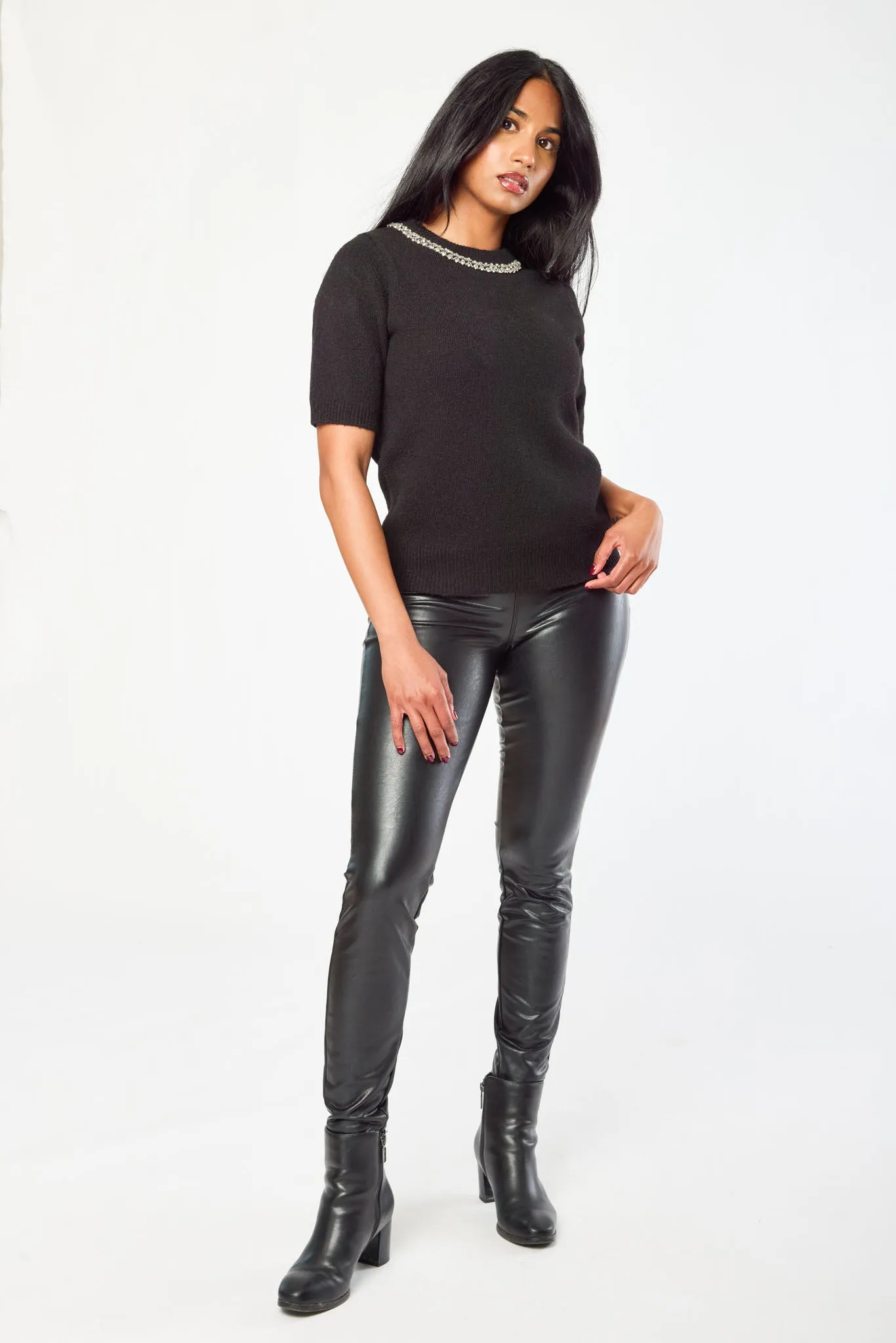 Faux Leather High-Rise Skinny Legging Warm Fit Non Binding Waist