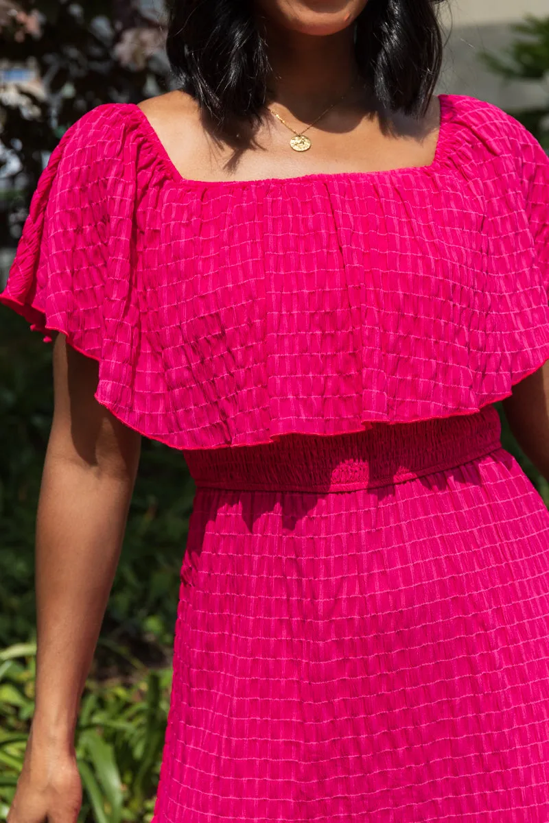 Kate Cerise Pink Frill Midi Dress Shine Finish ReversibleStyle