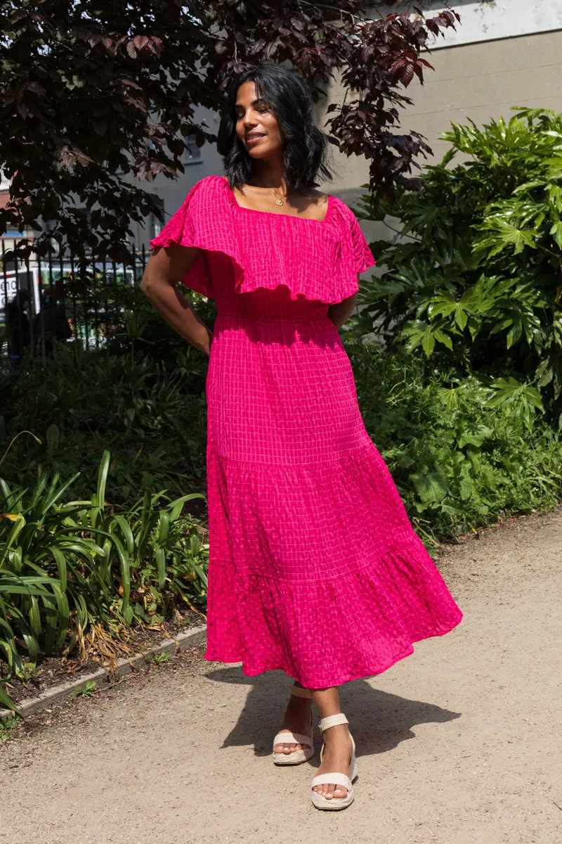 tailored look Fall Fashion Kate Cerise Pink Frill Midi Dress