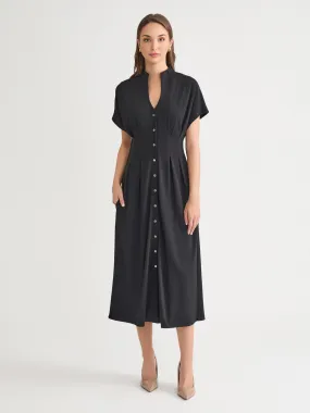 Fit & Flare 100% Pima Cotton Button-Up Maxi Dress, Black - True Fit Easy Pick