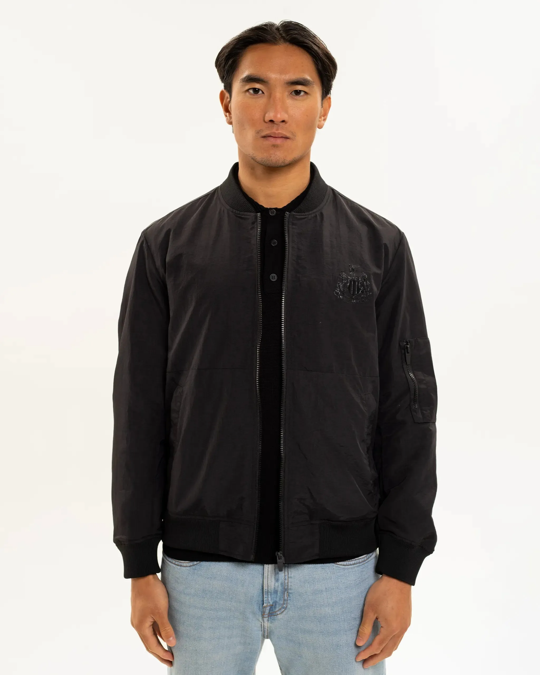 Newcastle United Men's Black Nylon Bomber Jacket Snow Block HoodedStyle