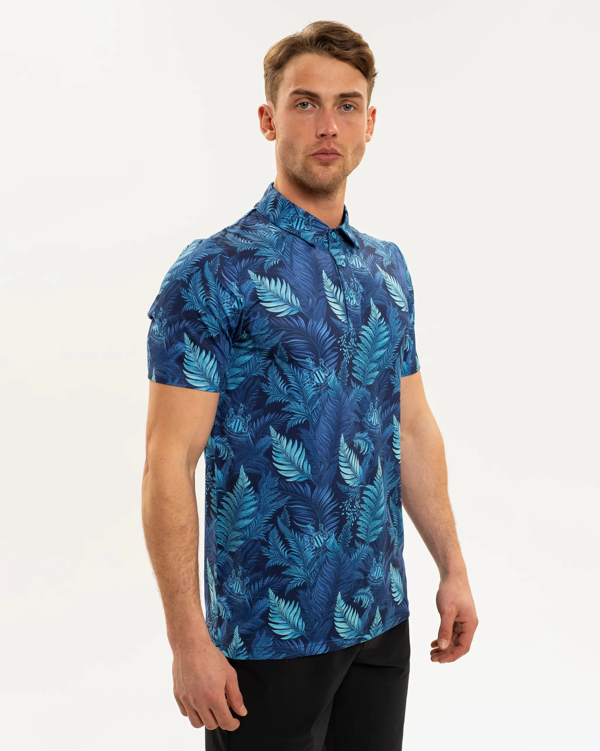Newcastle United Men's Aqua Feather Polo Shirt Performance Comfort Soft Texture