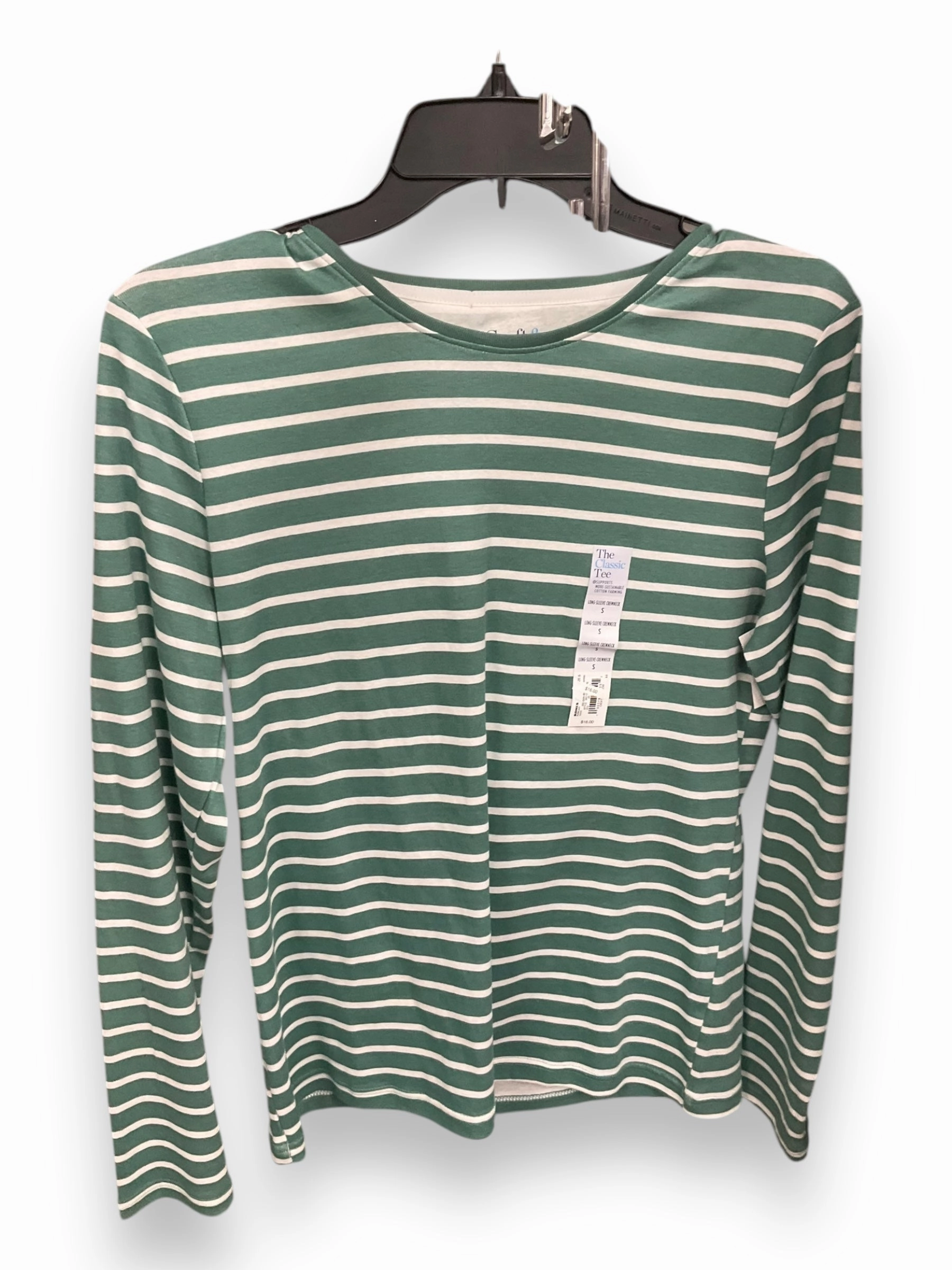 Reflective Trim Details Top Long Sleeve By Croft And Barrow In Green & White, Size: S
