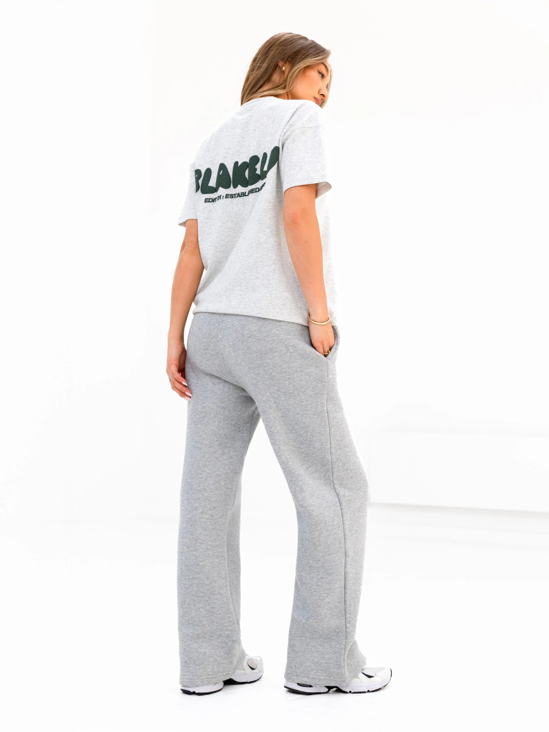 No Pinch Slim wear Cloud Print Wide Leg Sweatpants - Marl Grey