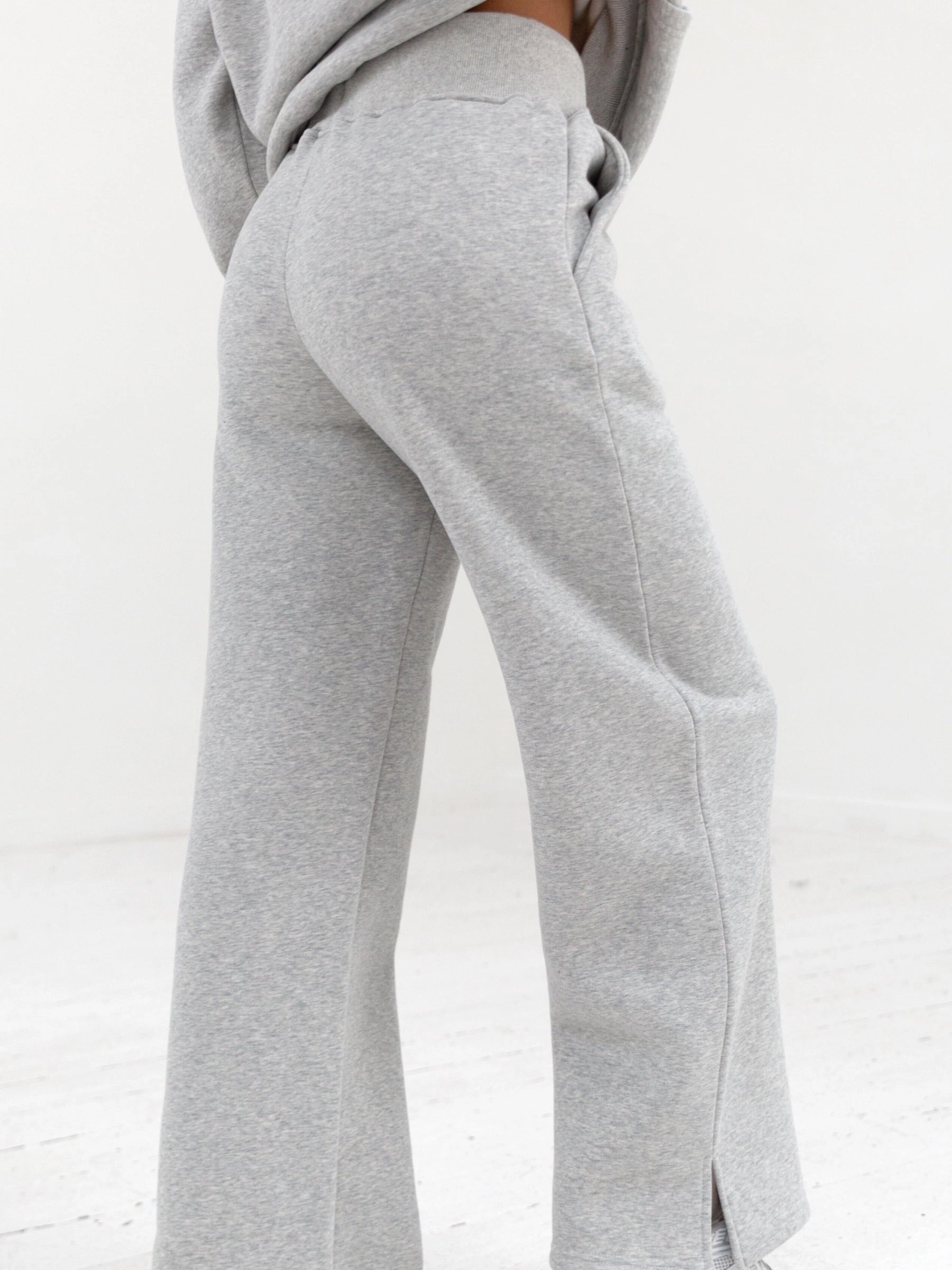 Varsity Wide Leg Sweatpants - Marl Grey Non-Binding Fit