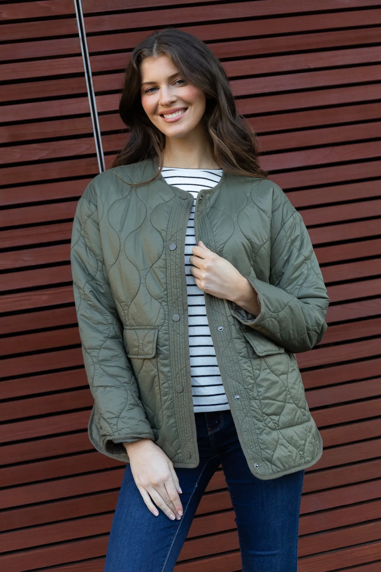 Noelle Green Quilted Jacket Cozy Design Non Restrictive Tailoring