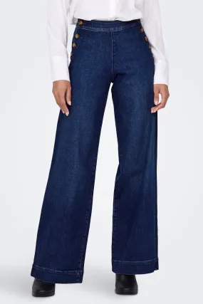 Madison High Waisted Wide Leg Button Jean Elastic Free Cuffs
