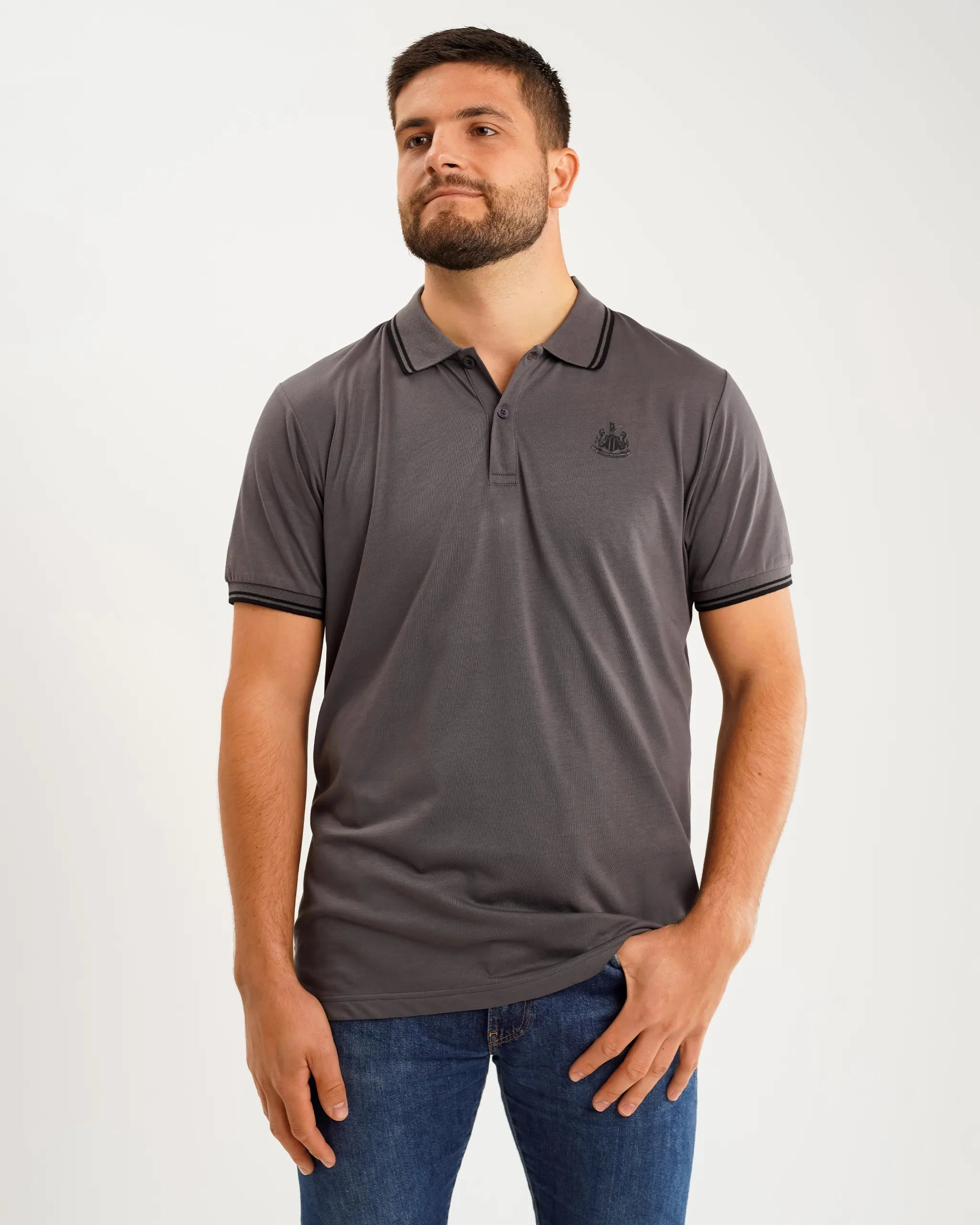 Contrast Trim Detail Newcastle United Men's Black Label Grey Polo Shirt