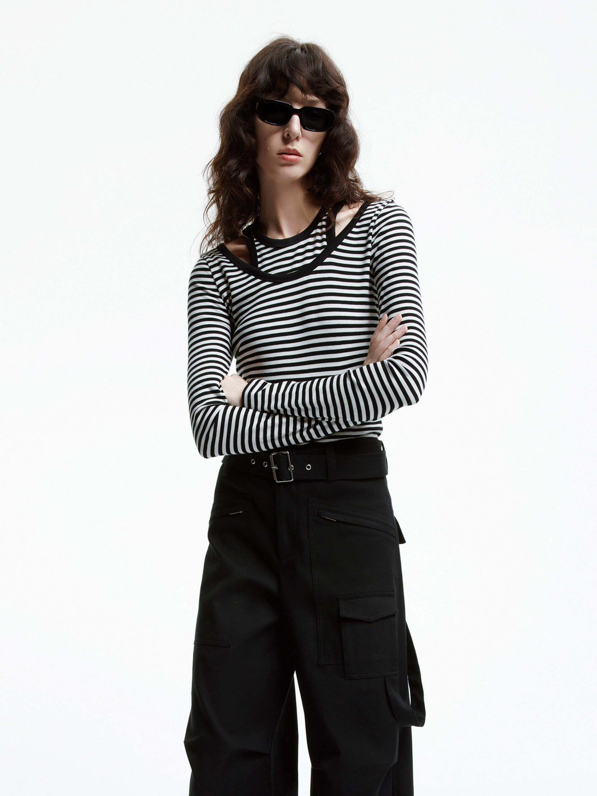 Cut shoulder Striped T-shirt Four Way Stretch Fabric Comfort Fit Design