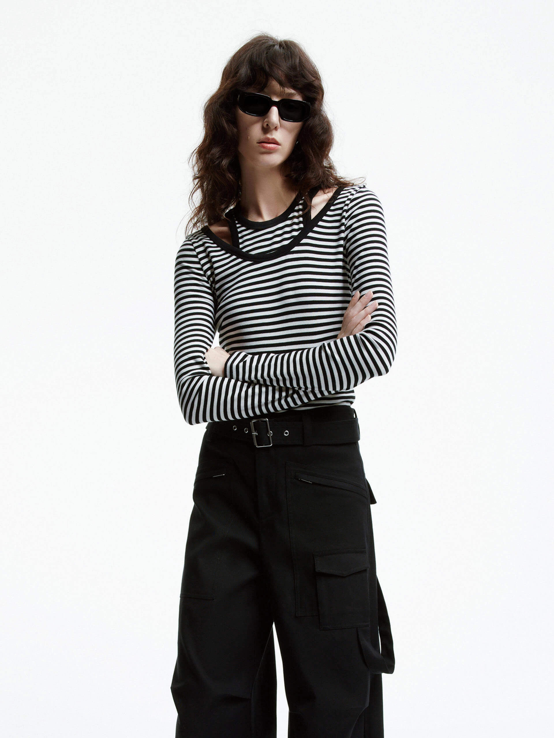 Quick Refresh Material All Day Comfort Fabric Cut shoulder Striped T-shirt