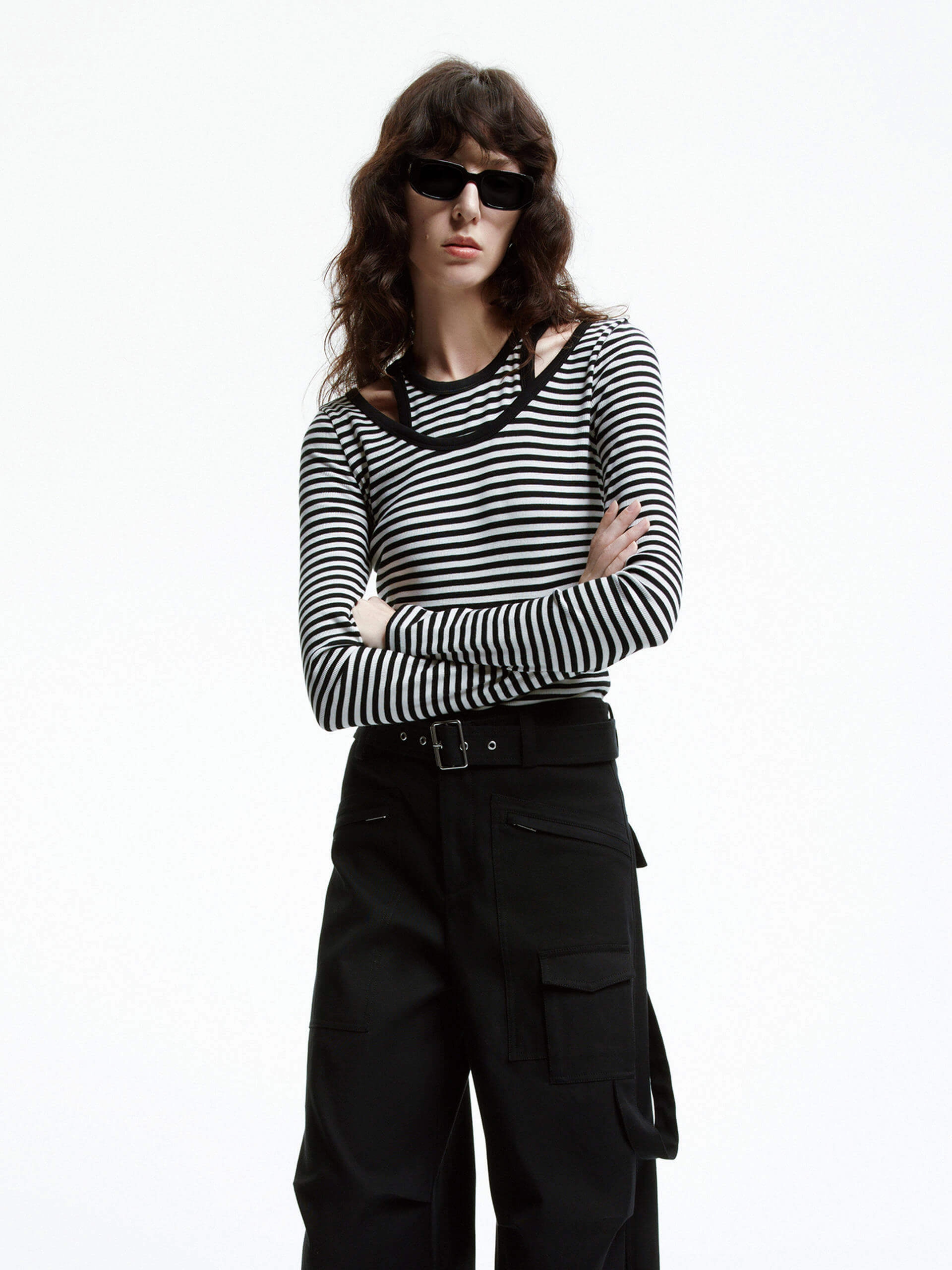 Dynamic Flex Fabric Quick Dry Technology Cut shoulder Striped T-shirt