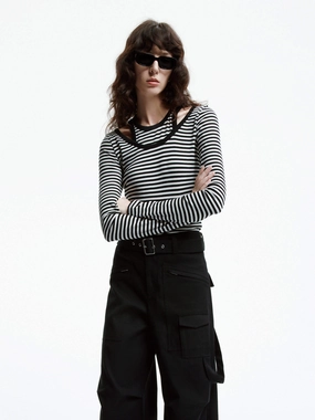 Dynamic Flex Fabric Quick Dry Technology Cut shoulder Striped T-shirt