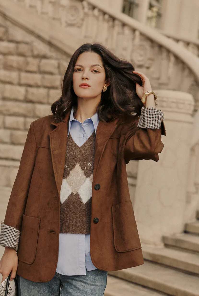 Mesh Lining Dominique Oversized Suede Blazer - Caramel