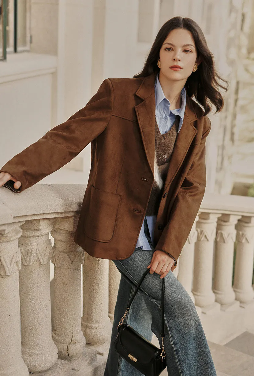 Fashion Trend Dominique Oversized Suede Blazer - Caramel