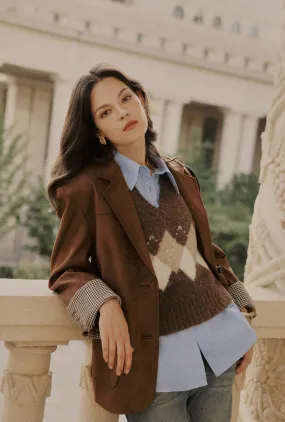 Stain Resistant Material Dominique Oversized Suede Blazer - Caramel