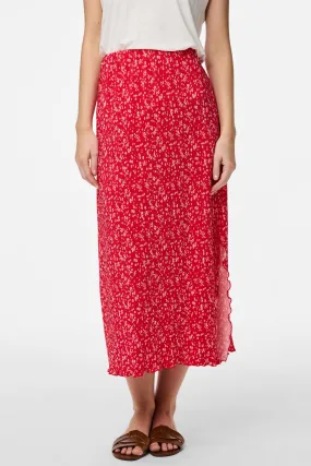 High Street Chic Breezy Edge Flora High Waisted Lollipop Red Midi Skirt