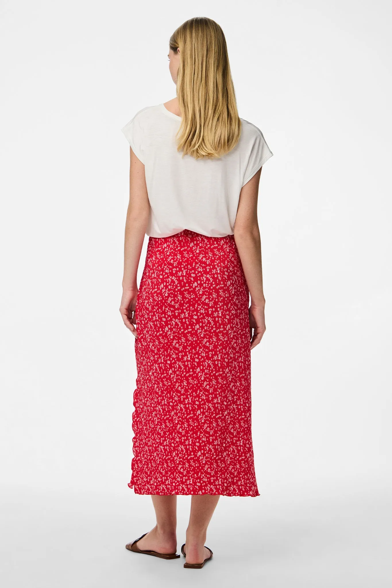 Fresh Style Bold Statement Flora High Waisted Lollipop Red Midi Skirt